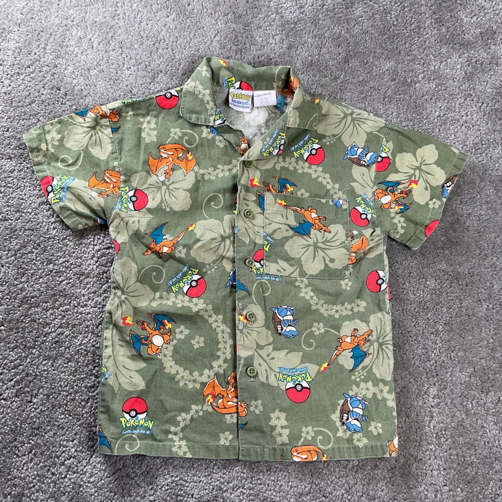 Vintage Pokémon  Charizard Blastoise Hawaiian shirt youth Small Monterey#c18